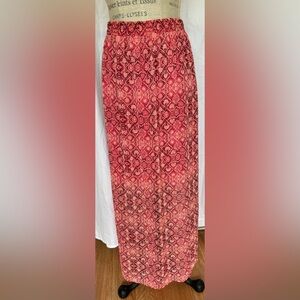 Faded Glory Womens Side Slit Maxi Skirt in Pink/Orange Abstract Print Sz XL